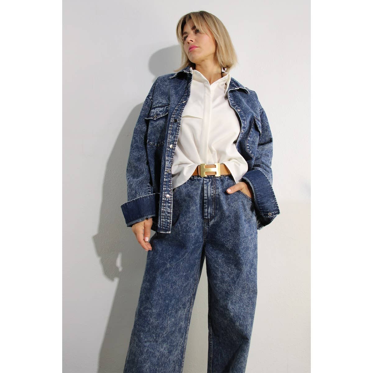 WASHED DENIM SHIRTS JACKEET AND PANTS SET