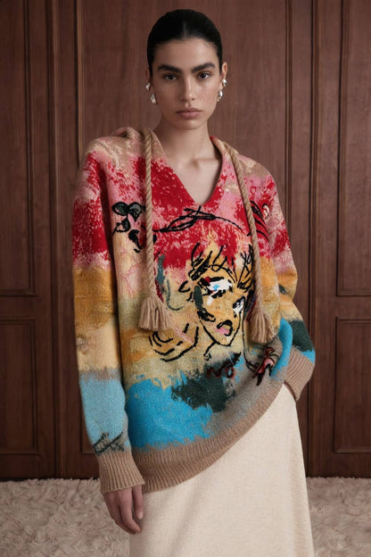 INTARSIA KNIT HOODIE