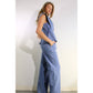STRETCH COLLARED TOP AND PANTS SET