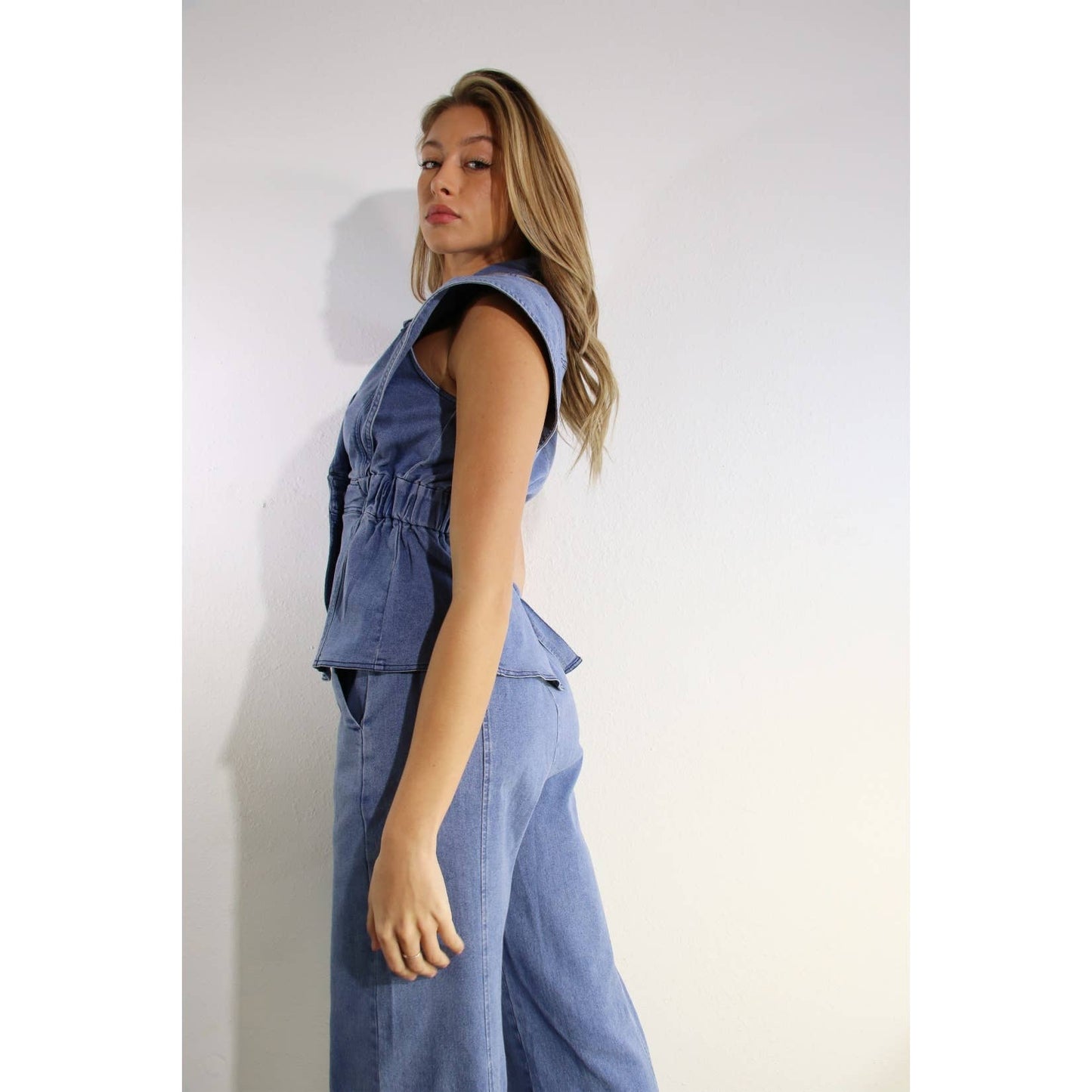 STRETCH COLLARED TOP AND PANTS SET
