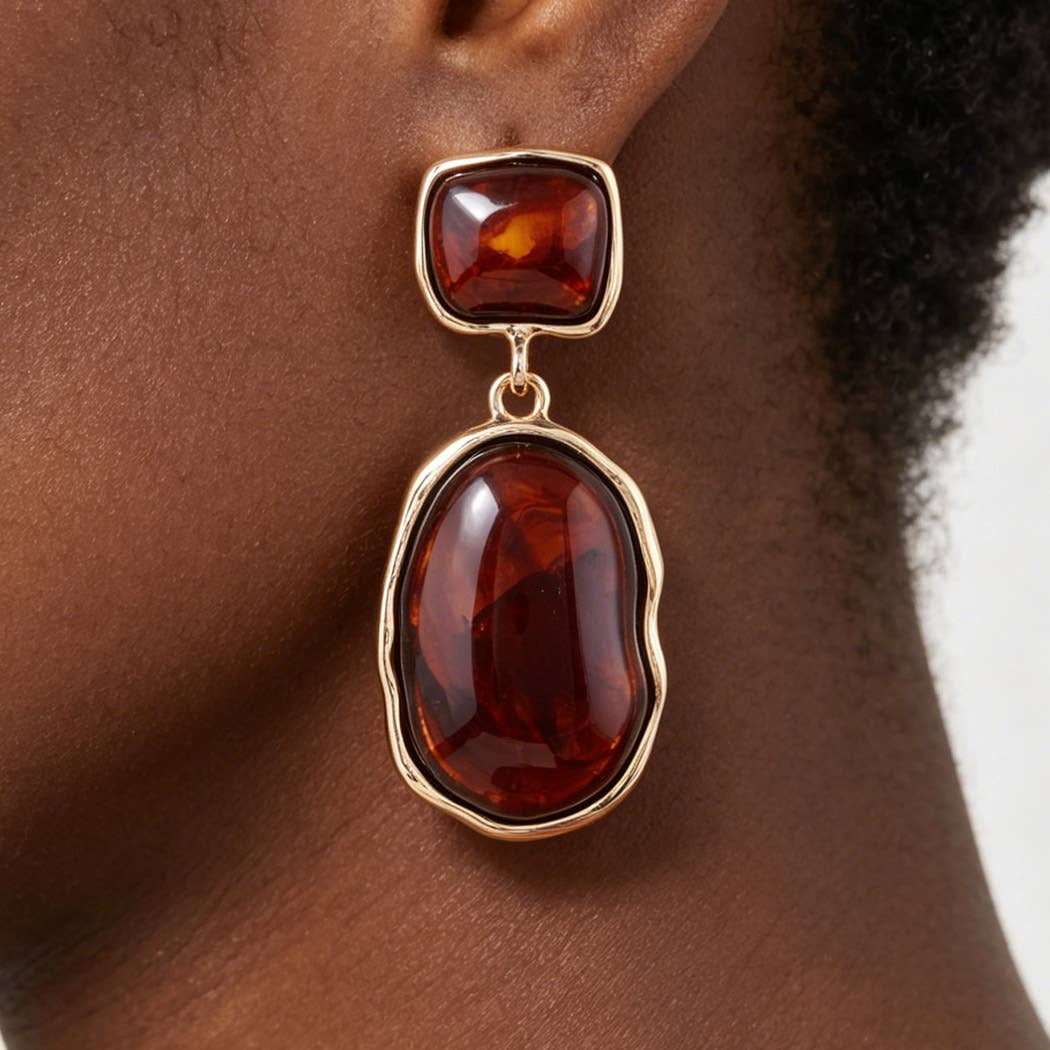 Tortoise Marble Stone Drop Earrings