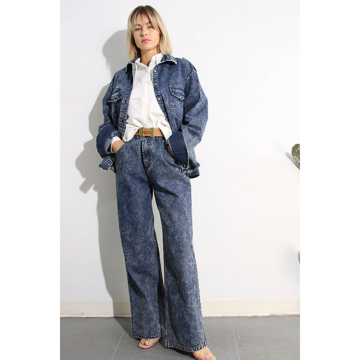 WASHED DENIM SHIRTS JACKEET AND PANTS SET