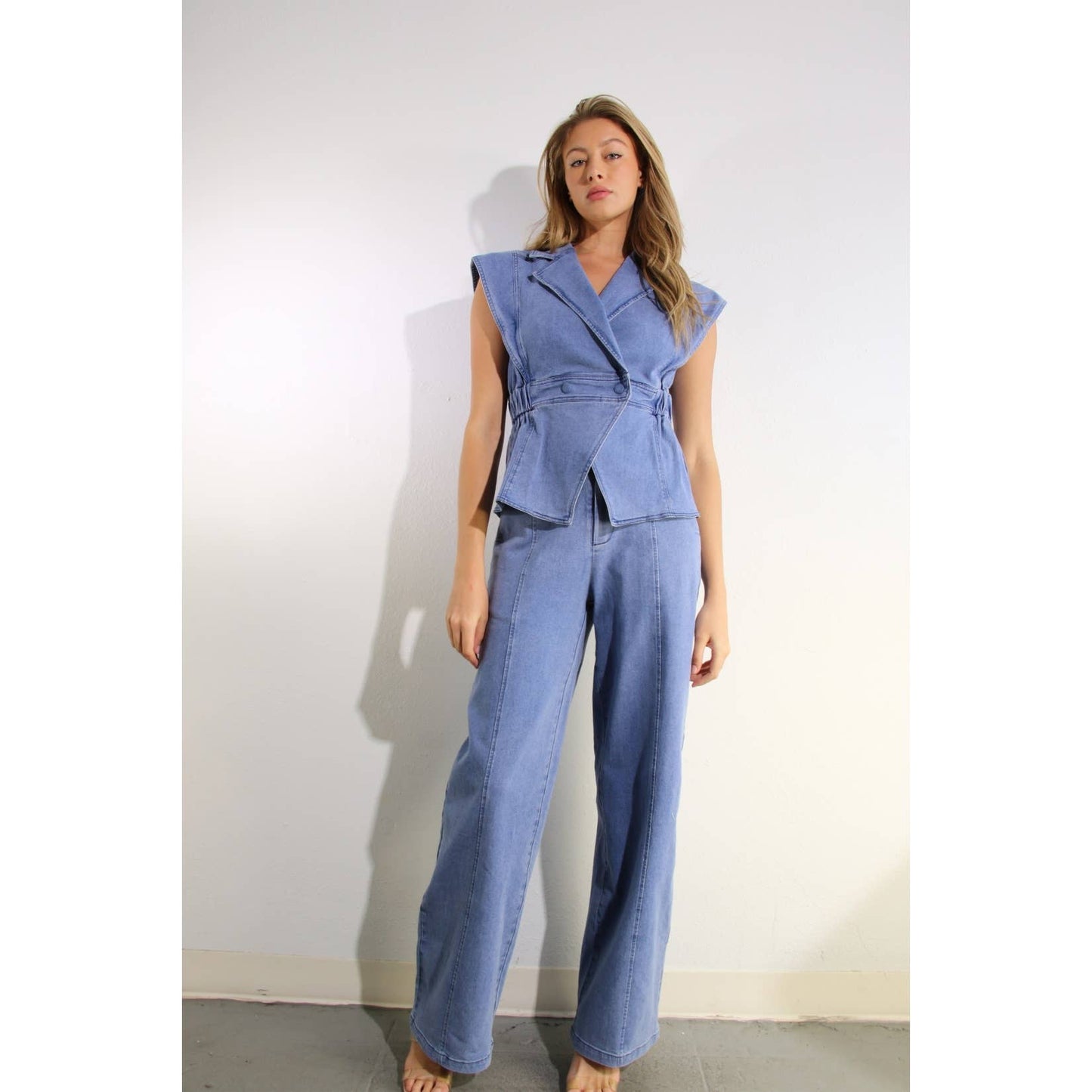 STRETCH COLLARED TOP AND PANTS SET