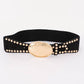 Hammered Metal Buckle Studded Faux Suede Elastic Belt