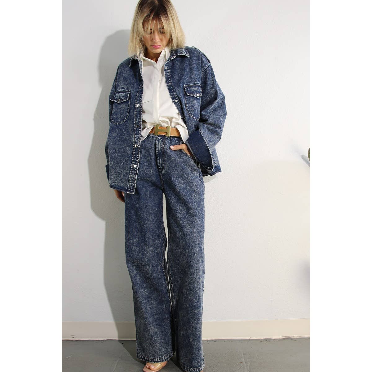 WASHED DENIM SHIRTS JACKEET AND PANTS SET