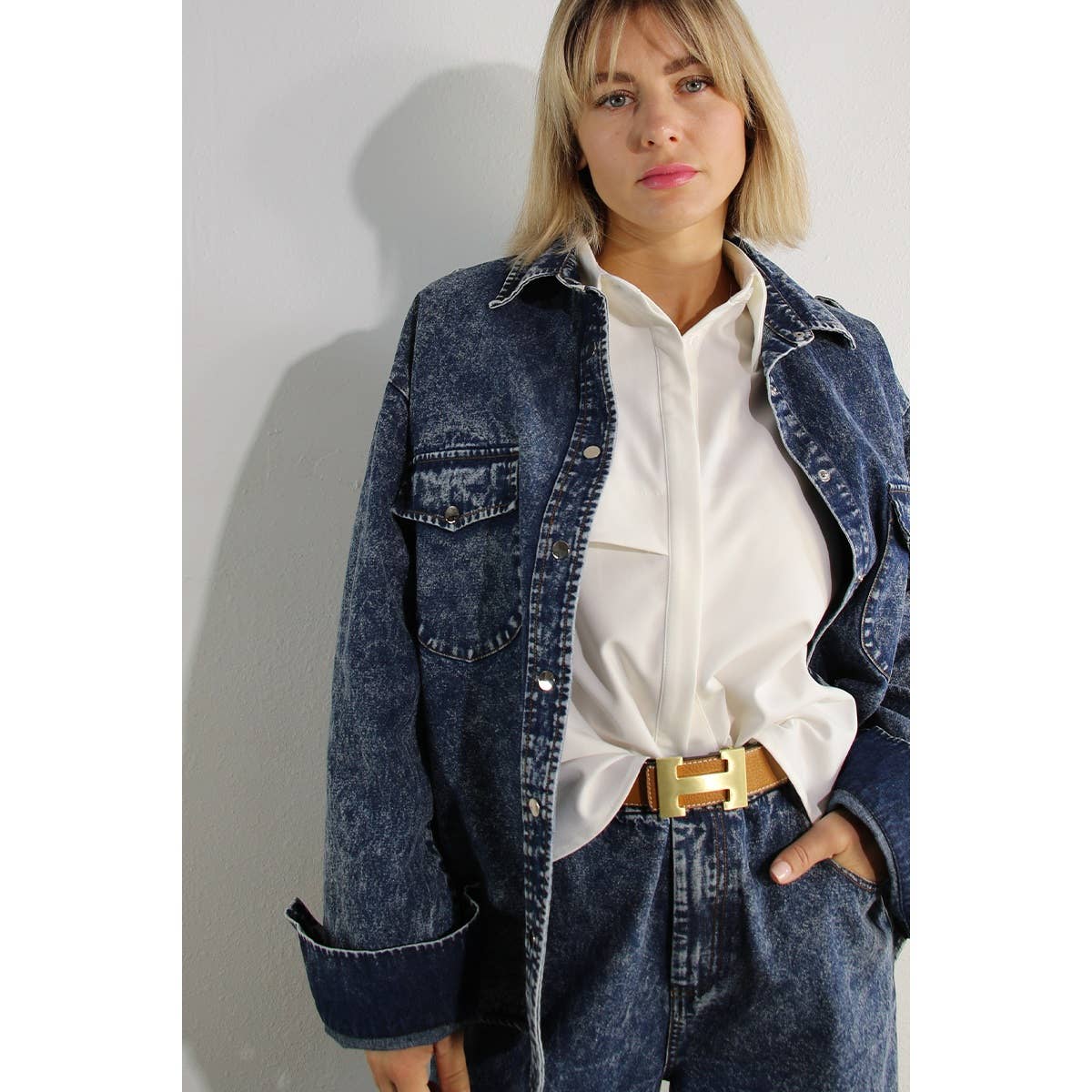 WASHED DENIM SHIRTS JACKEET AND PANTS SET