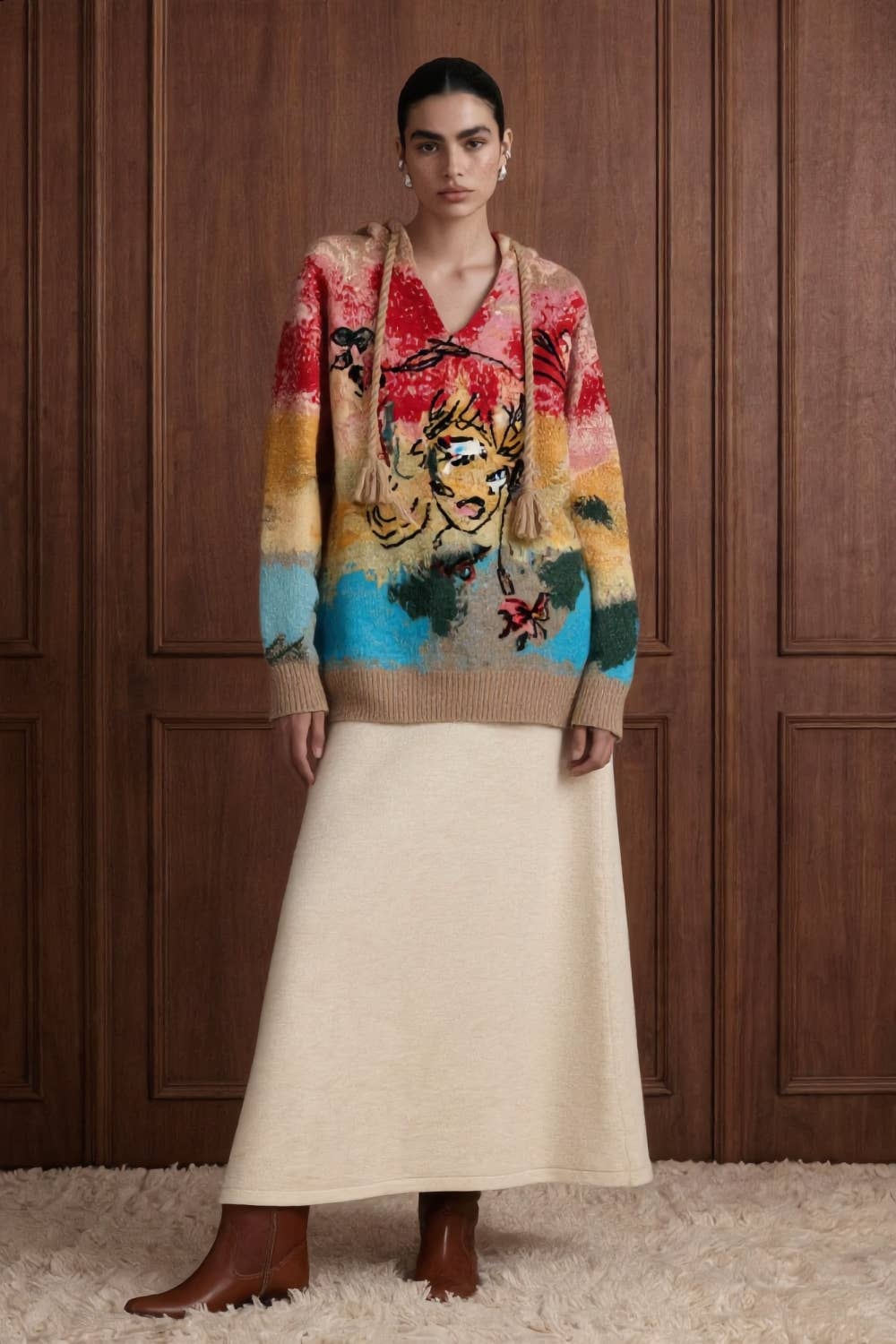INTARSIA KNIT HOODIE