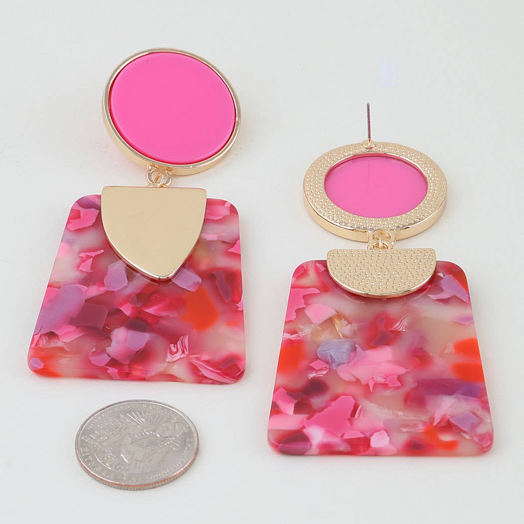 Bright Pink Flake Fashion Earrings