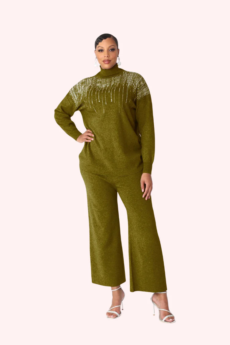 NOIR KNIT PANTSET-OLIVE