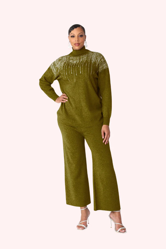 NOIR KNIT PANTSET-OLIVE