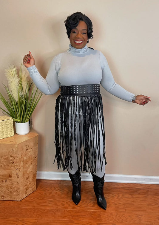 METAL STUDDED FRINGE BELT