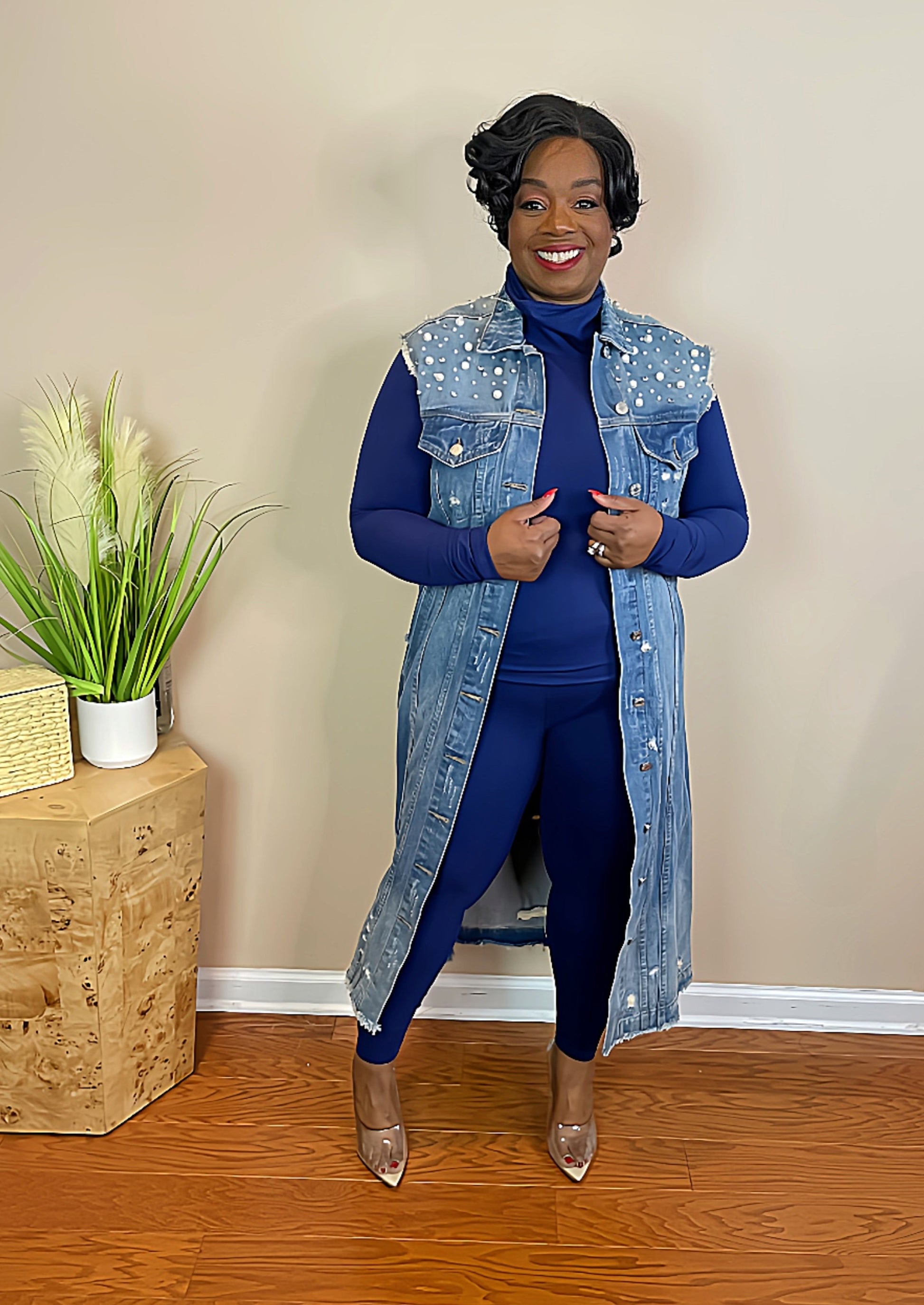 denim vest and dress outfit 21st grade