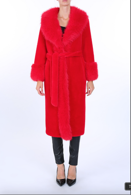 RED FAUX FUR COAT