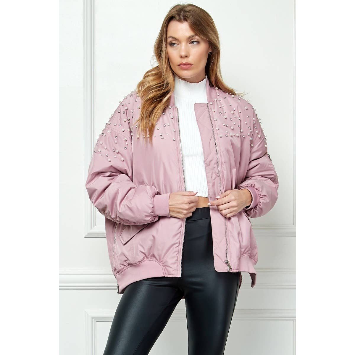 Rhinestone Oversize Bomber Jacket