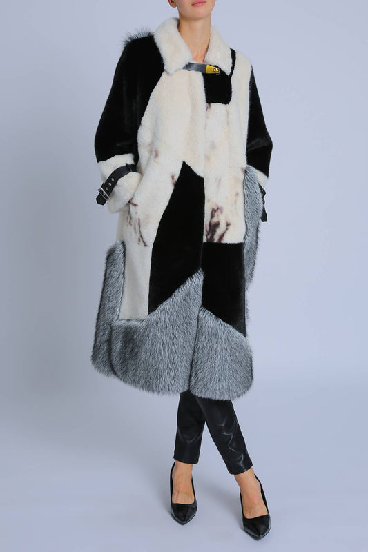 Multi Colorblock Volume Faux Fur Winter Coat