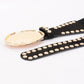 Hammered Metal Buckle Studded Faux Suede Elastic Belt