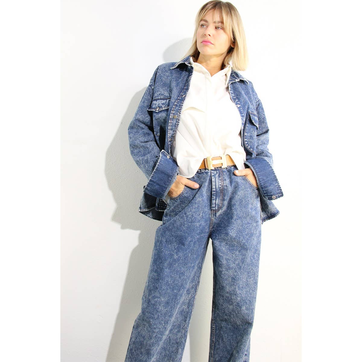 WASHED DENIM SHIRTS JACKEET AND PANTS SET