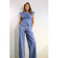 STRETCH COLLARED TOP AND PANTS SET