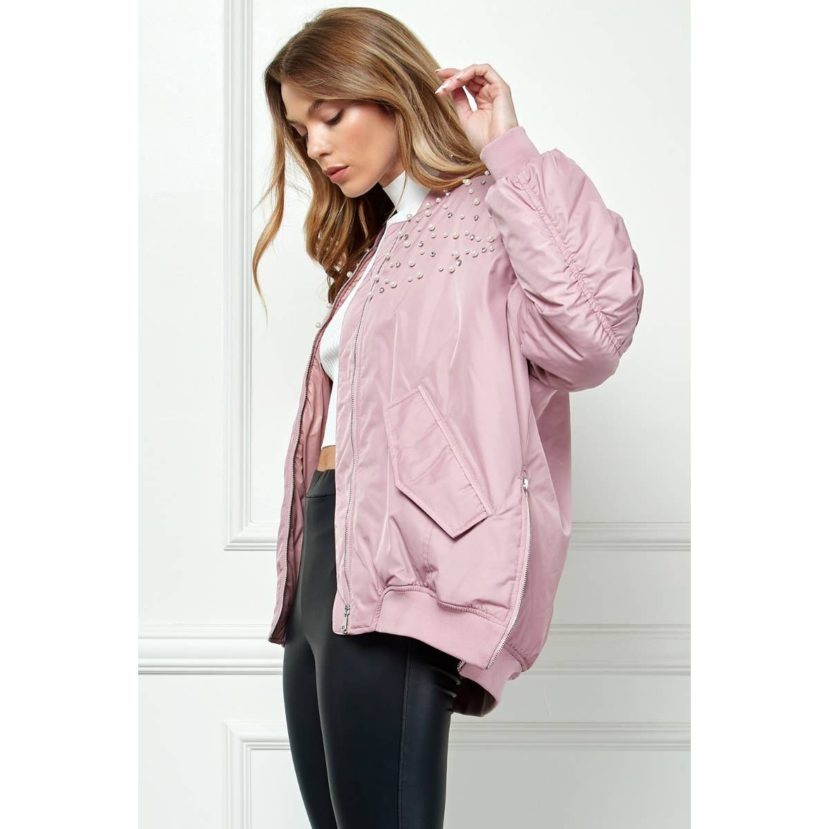 Rhinestone Oversize Bomber Jacket