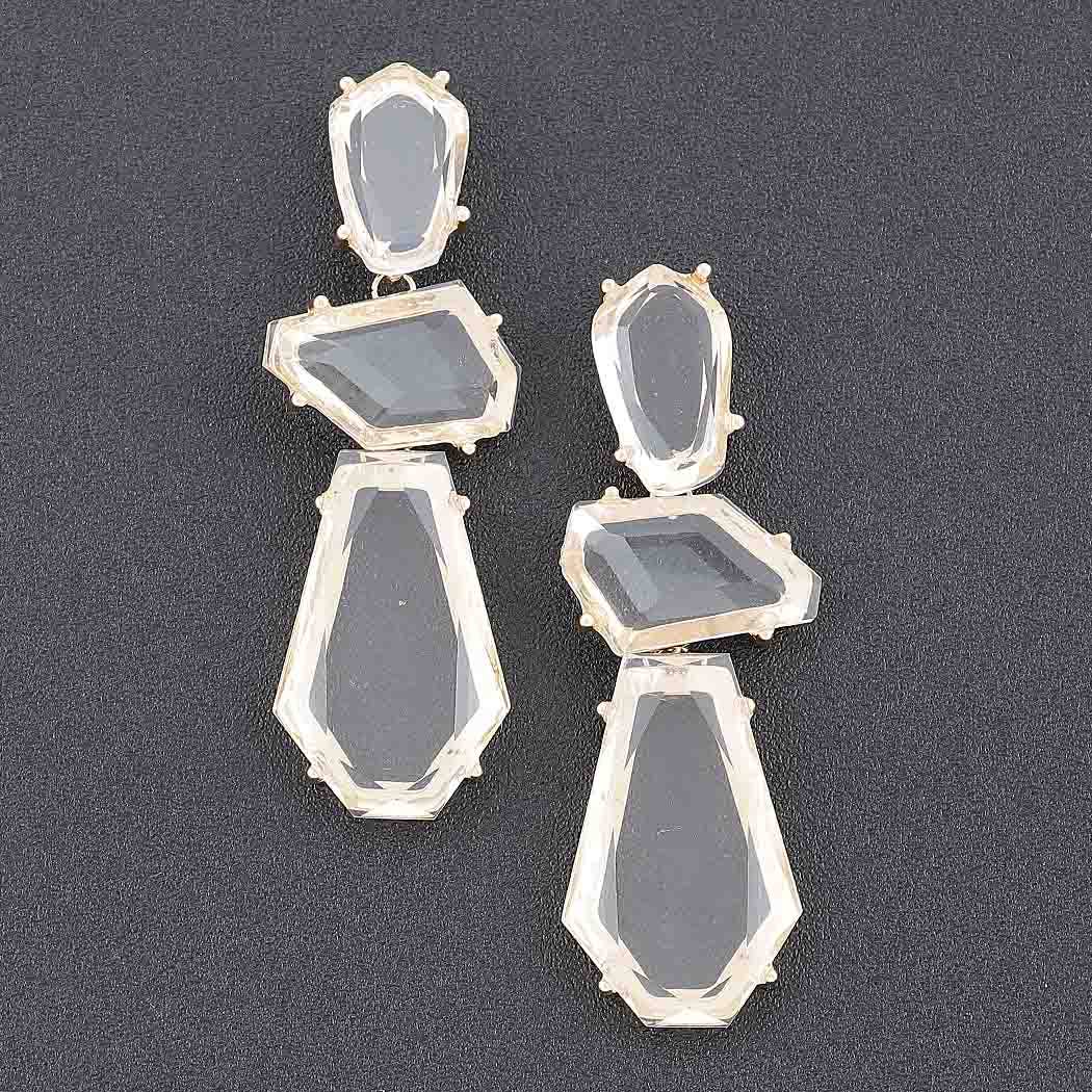Tiered Faceted Crystal Drop Earrings