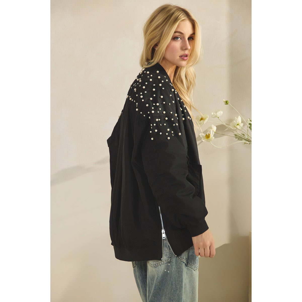 Rhinestone Oversize Bomber Jacket