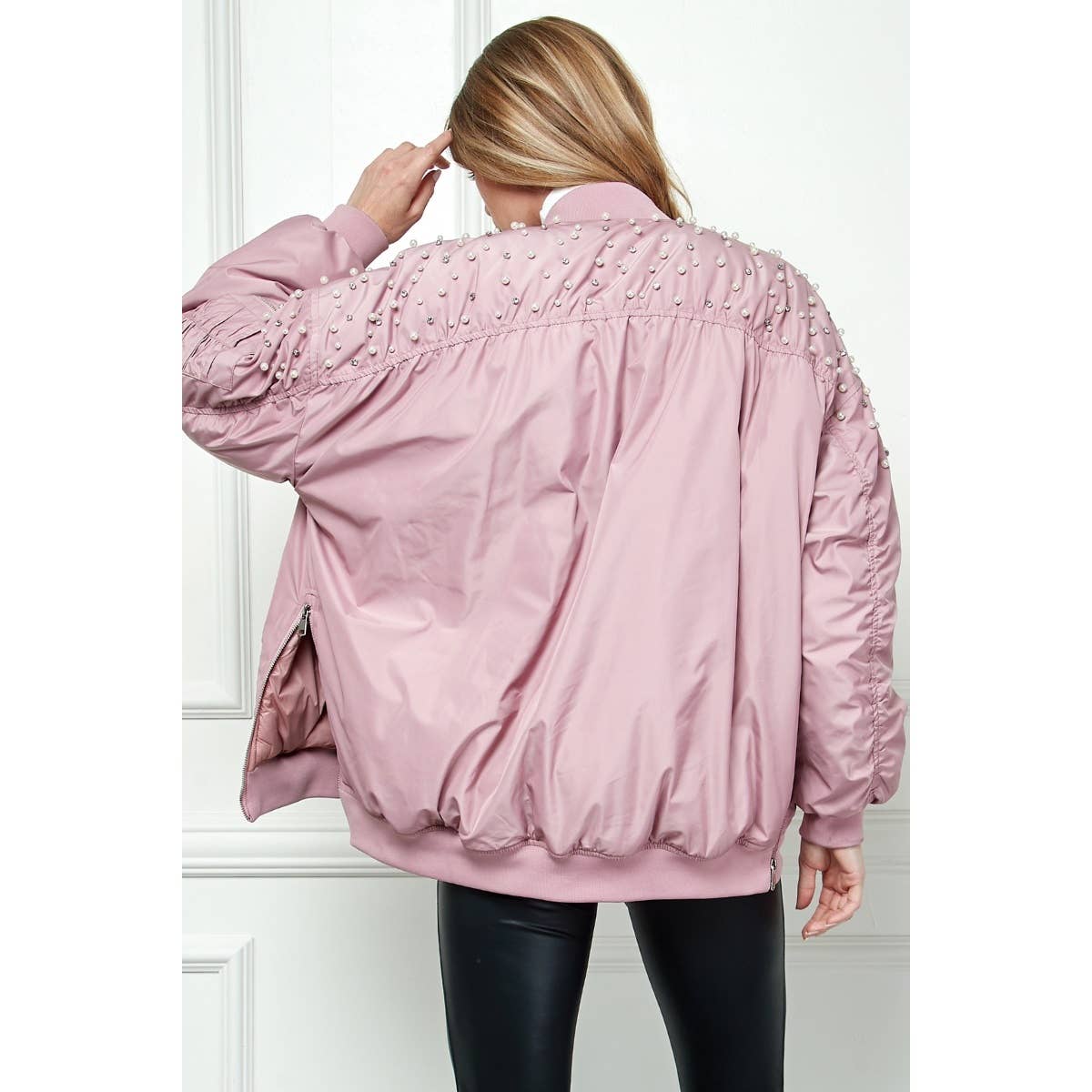 Rhinestone Oversize Bomber Jacket
