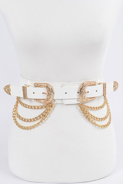 DOUBLE BUCKLE BELT W/ CHAINS