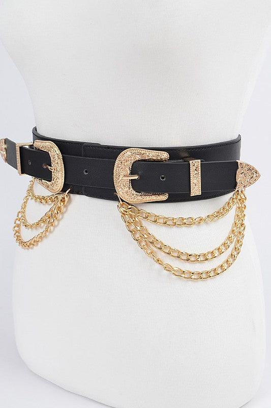 DOUBLE BUCKLE BELT W/ CHAINS