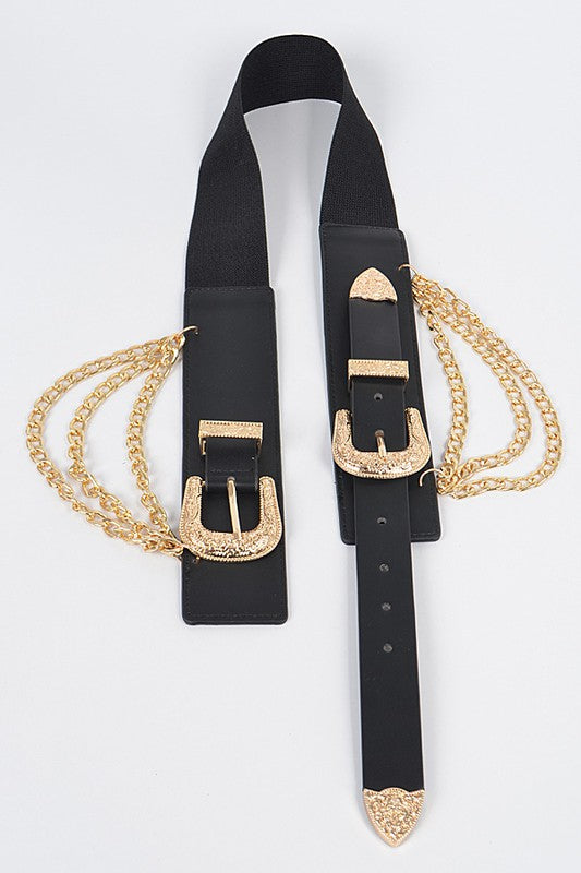 DOUBLE BUCKLE BELT W/ CHAINS