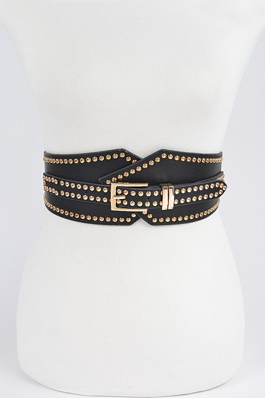 STUDDED WIDE BUCKLE STRETCH BELT